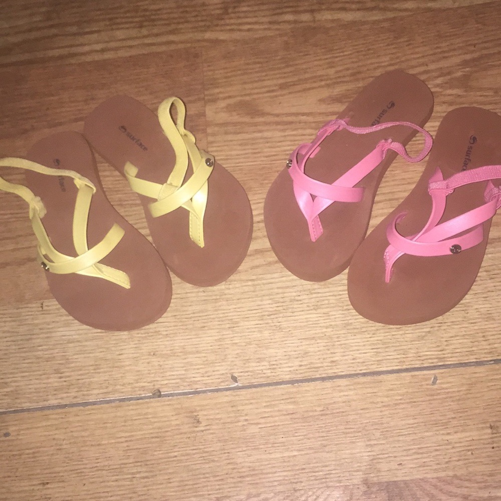 2 pairs of sandals flip flops size 9 yellow and pink